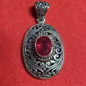 Vintage Bali Legacy Ruby Sterling Silver Pendent
